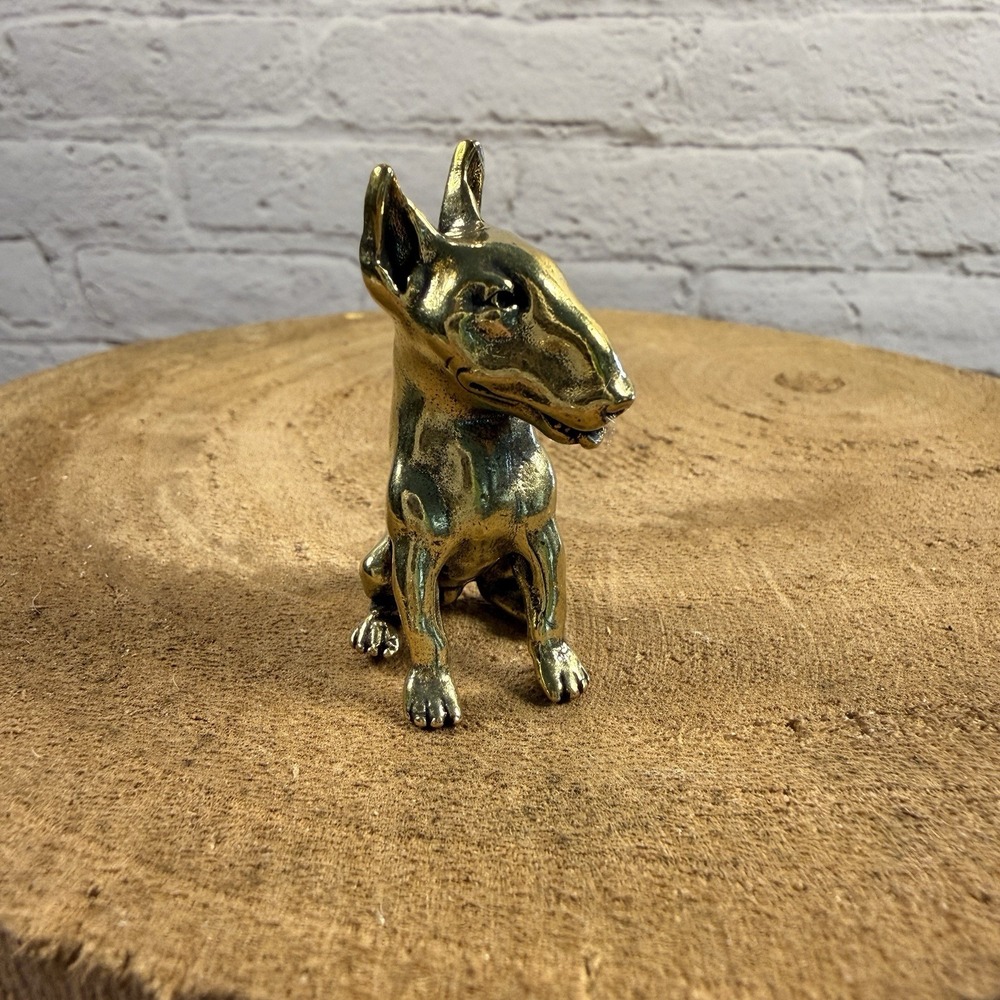 Miniature Brass Bull Terrier Dog Figurine Desk Decor 2"
